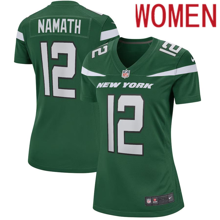 Women New York Jets #12 Joe Namath Nike Gotham Green Game Retired Player NFL Jersey->women nfl jersey->Women Jersey